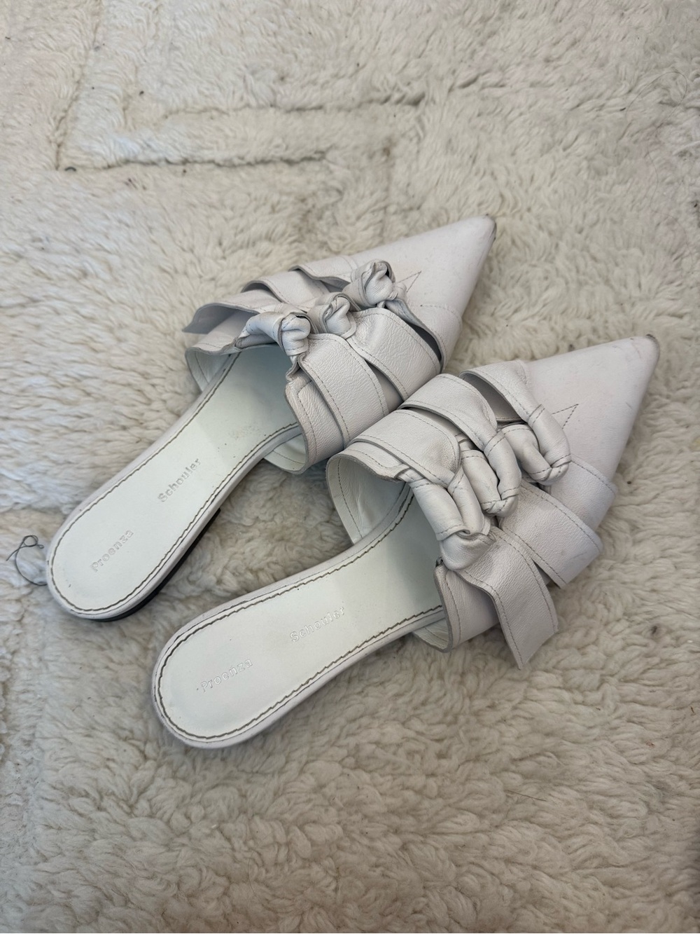 Proenza Schouler White Pointed Knot Slip-On Mules